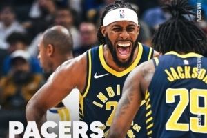 逆转勇士!步行者发布赢球海报:两个杰克逊怒吼庆祝成为封面